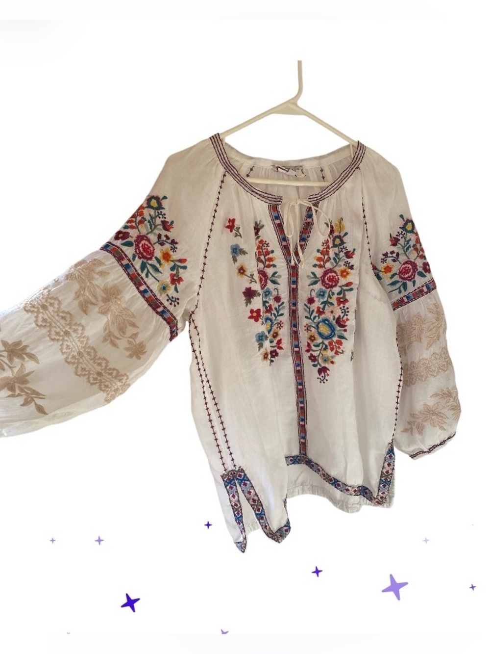 NWOT Johnny Was white Allegra peasant blouse colorful floral embroidery size L - Picture 2 of 16